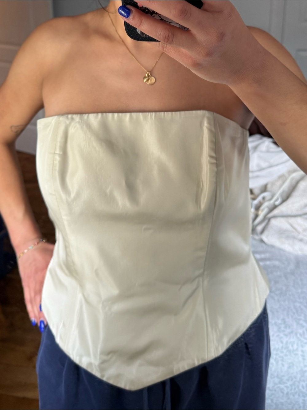 Vintage 90s Holt Renfrew Cream Acetate Strapless Corset Top, Size 12US
